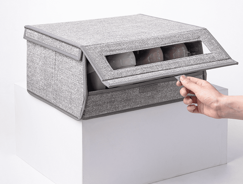 Grey Fabric Stackable Shoes Bin Box Organizer.